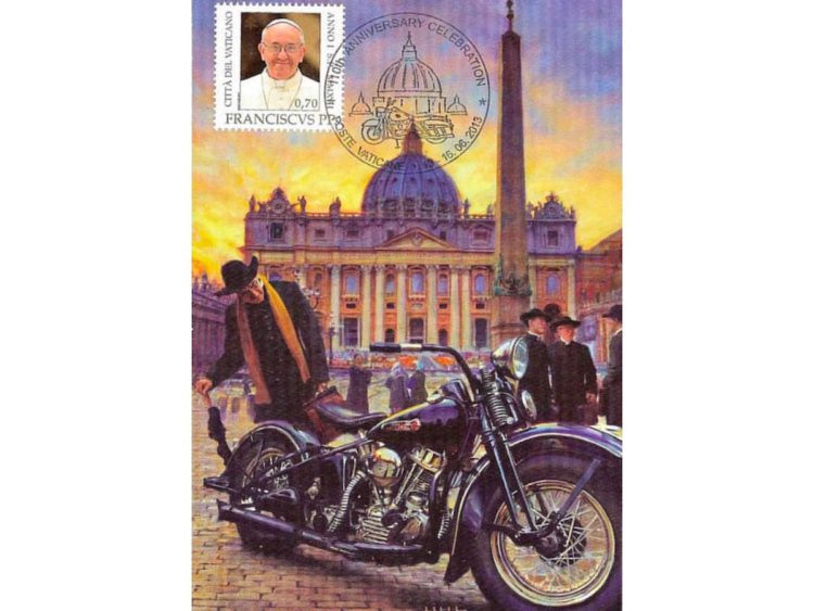 Почтовая открытка Ватикана. 110 лет Harley-Davidson